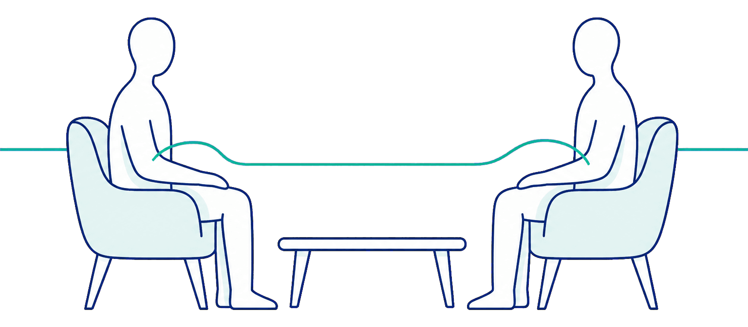 Two parties seated as equals, connected rather than divided
